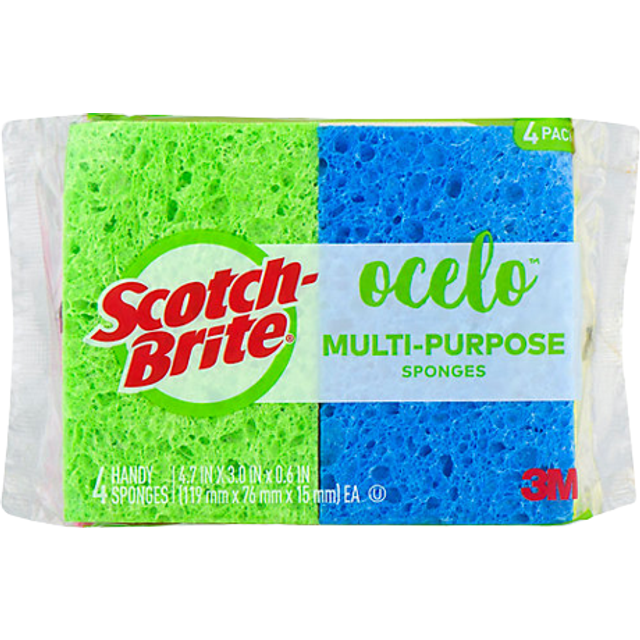 3M O-Cel-O Sponge, Assorted Colors - 4 count