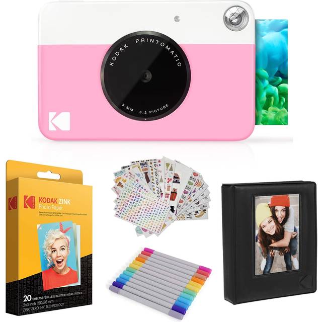 Kodak Printomatic Instant Camera (Pink) Gift Bundle Zink Paper (20