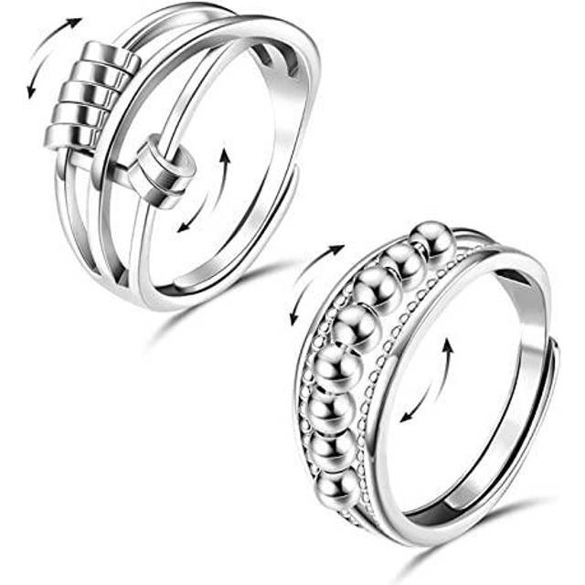 Fidget Ring Anti Anxiety Rings Men, 2Pcs Silver Stress Relief Ring, with Beads  Spinner Ring Anxiety Ring • Price »