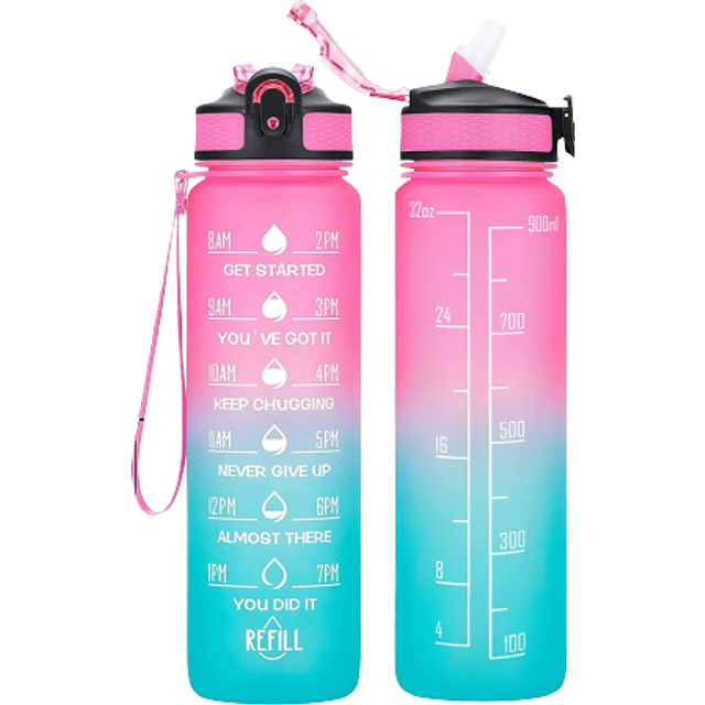 Hyeta 32 oz Water Bottles with Times to Drink and Straw, Motivational Water Bottle with Time Marker, Leakproof & BPA Free, Drinking Sports Water