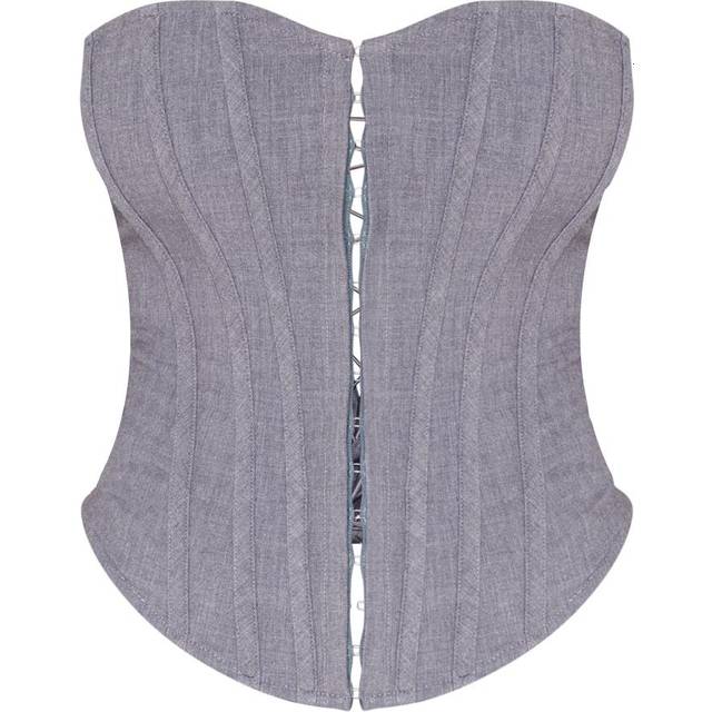 PrettyLittleThing Shape Lace Up Back Woven Corset - Grey • Price »