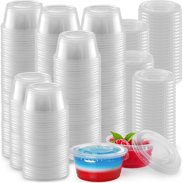 100 Ct 4 Oz Clear Plastic Portion Cups, Jello Shot Condiment Sauce
