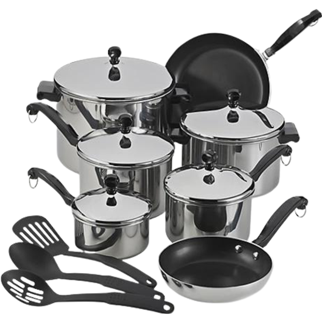 Farberware Classic Stainless Steel Cookware Pots and Pans Set,  15-Piece,50049,Silver