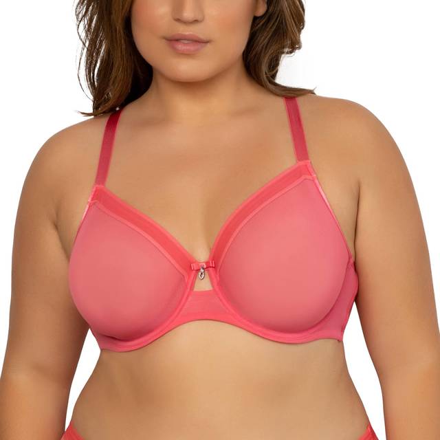 Curvy Couture Sheer Mesh Full Coverage Unlined Underwire Bra - Sun Kissed  Coral • Price »