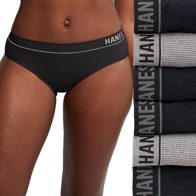 Hanes Originals Women's Seamless Rib Bikini Underwear, 3-Pack  Black/Heritage Grey Marle/Black • Price »