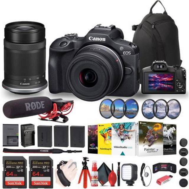 Canon EOS R100 Mirrorless Camera with 18-45mm and 55-210mm Lenses Kit Rode  Mic More • Price »