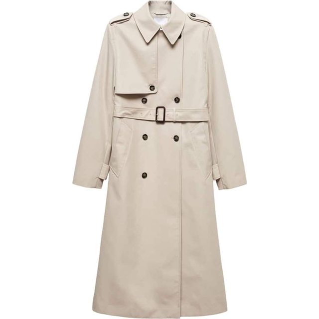 Mango Double-Breasted Water-Repellent Trench Coat - Light Grey/Pastel ...