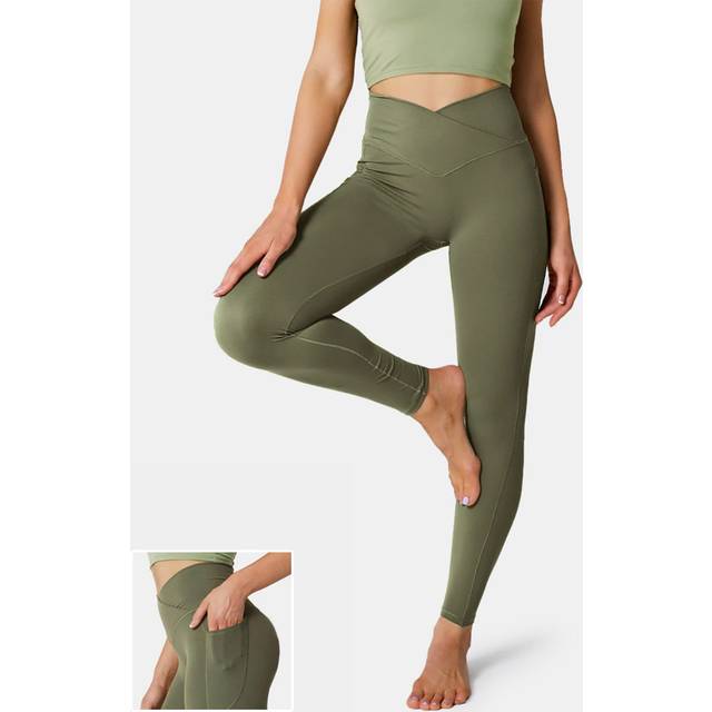 Halara CloudfulÂ Crossover Pocket Plain Leggings Winter Moss XSfull_length  gym leggings leggings with pockets leggings with butt lift